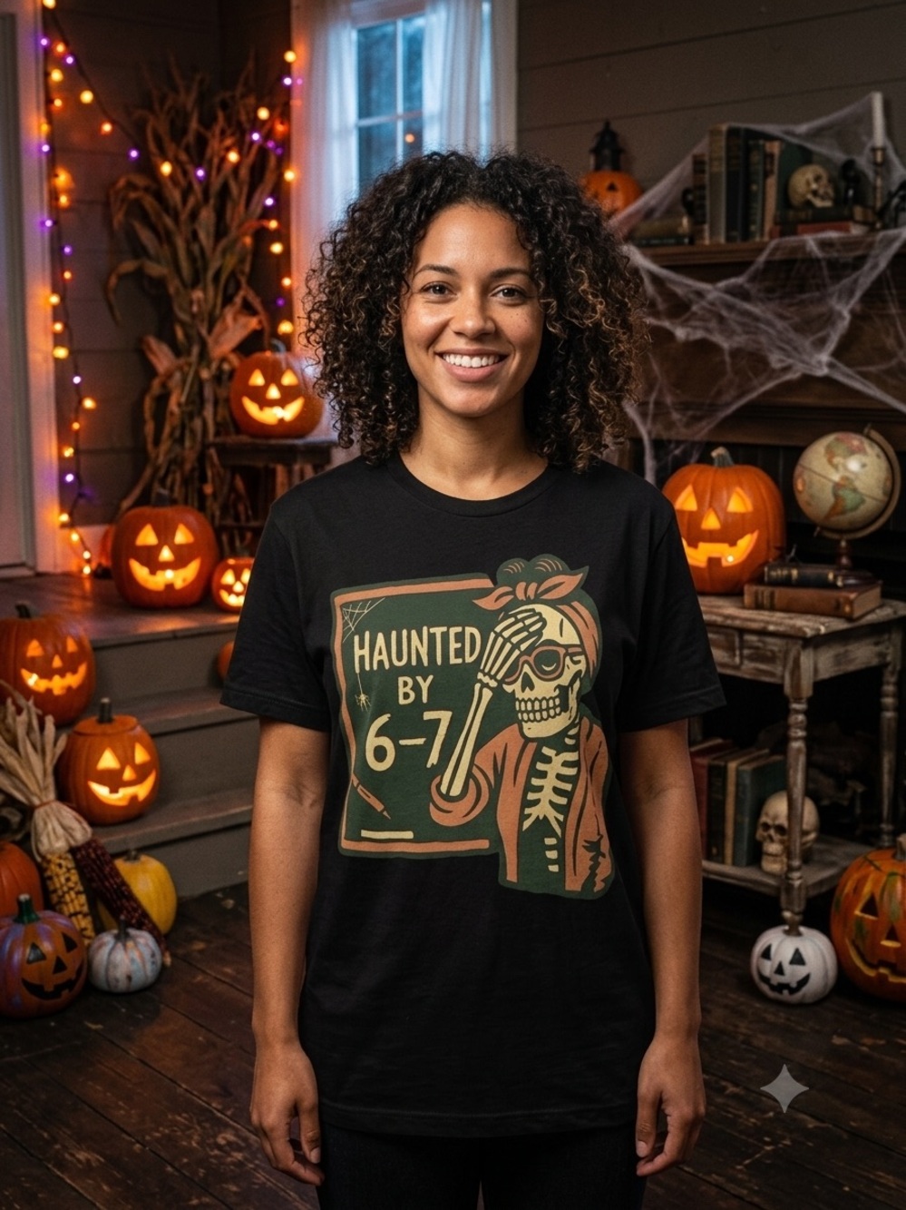 Haunted By 6-7 Skeleton Graphic Tee - Black with Orange & Green Print